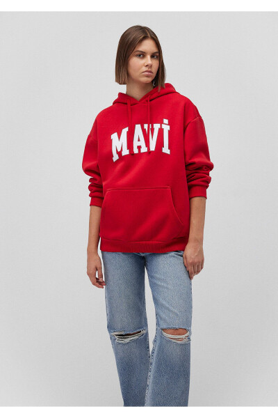 Red Hooded Sweatshirt with Logo Print 1600361-86417 - 19