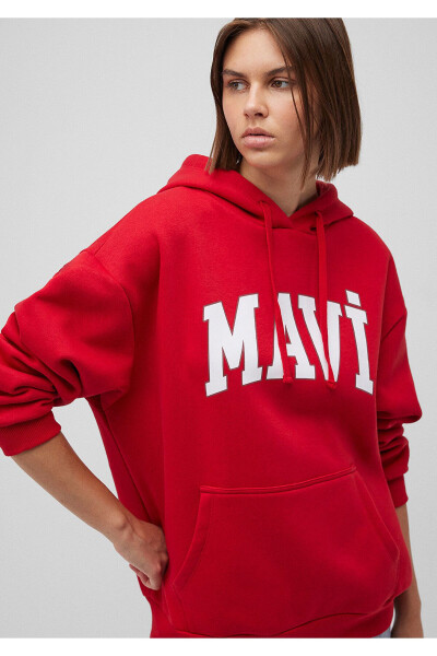 Red Hooded Sweatshirt with Logo Print 1600361-86417 - 20