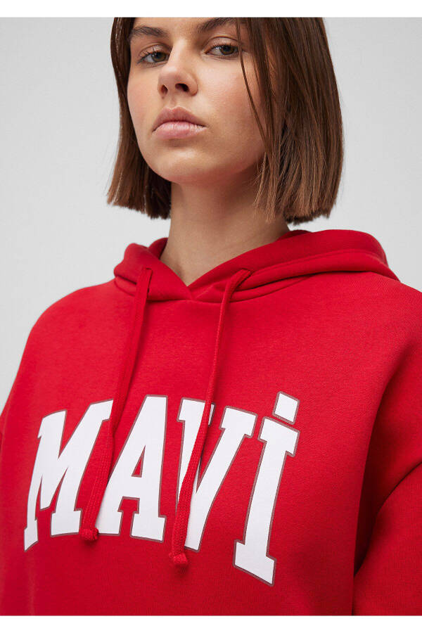 Red Hooded Sweatshirt with Logo Print 1600361-86417 - 23