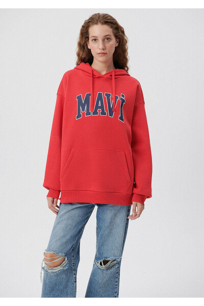 Red Hooded Sweatshirt with Logo Print Oversize/Wide Cut 1600361-82054 - 22