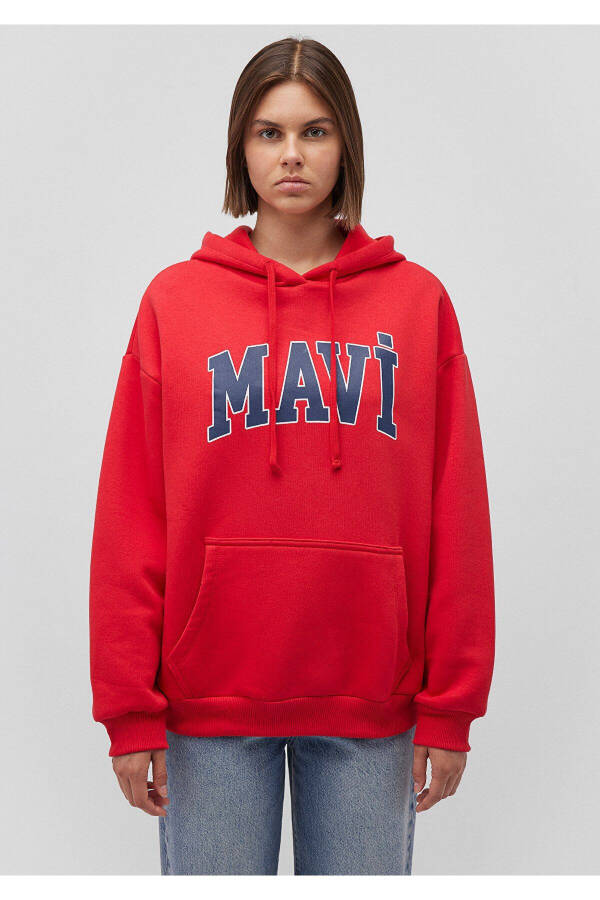 Red Hooded Sweatshirt with Logo Print Oversize/Wide Cut 1600361-82054 - 9