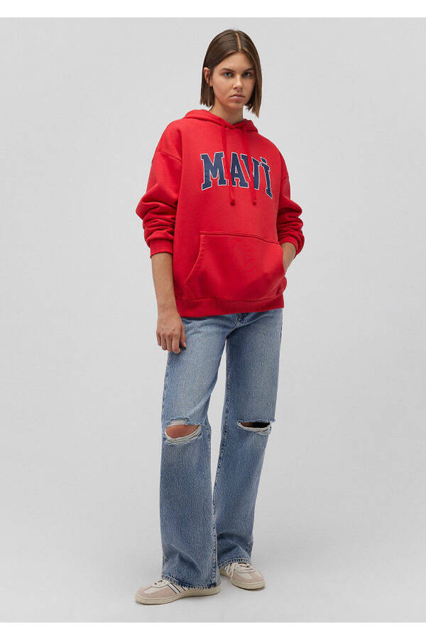 Red Hooded Sweatshirt with Logo Print Oversize/Wide Cut 1600361-82054 - 2