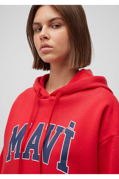 Red Hooded Sweatshirt with Logo Print Oversize/Wide Cut 1600361-82054 - 5