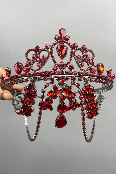 Red Hürrem Bridal Henna Crown - 15