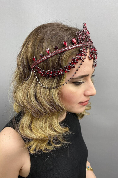 Red Hürrem Bridal Henna Crown - 16