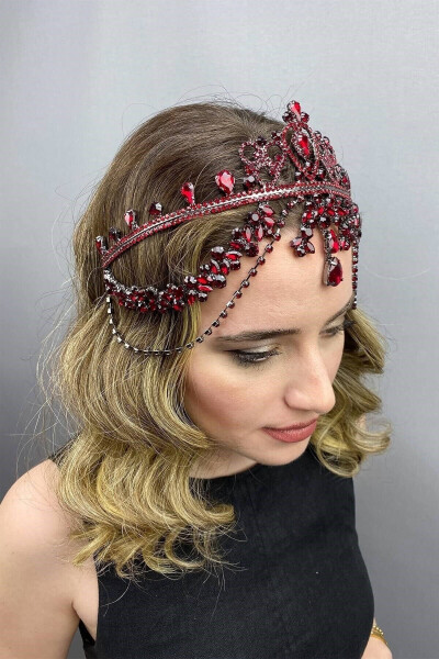 Red Hürrem Bridal Henna Crown - 17