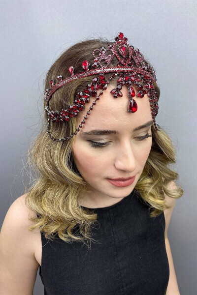 Red Hürrem Bridal Henna Crown - 18