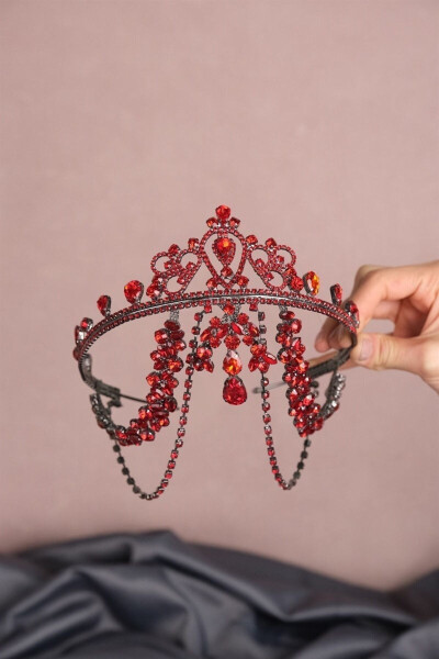 Red Hürrem Bridal Henna Crown - 19