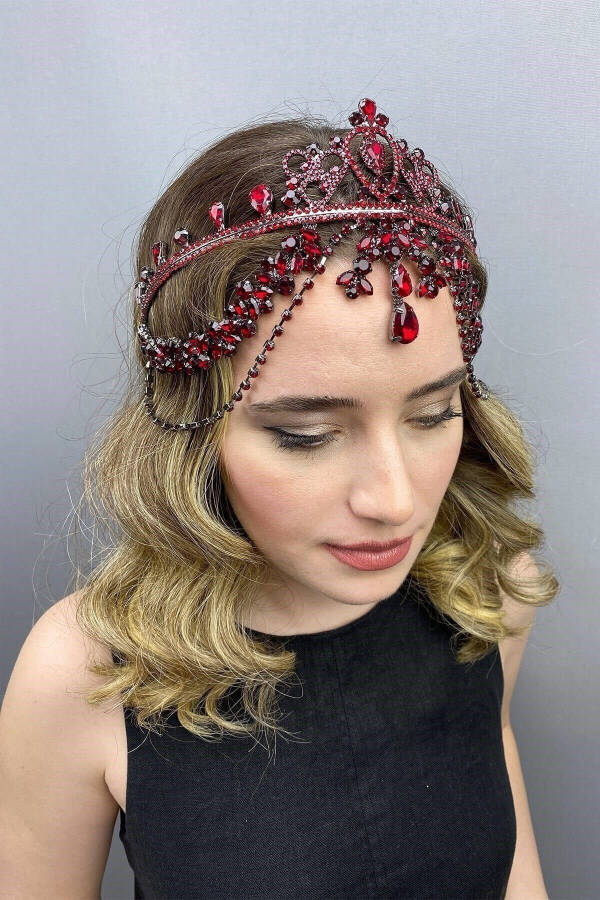 Red Hürrem Bridal Henna Crown - 11