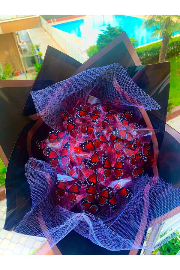 Red LED Lighted Butterfly Bouquet Gift for Valentine's Day Birthday - 3