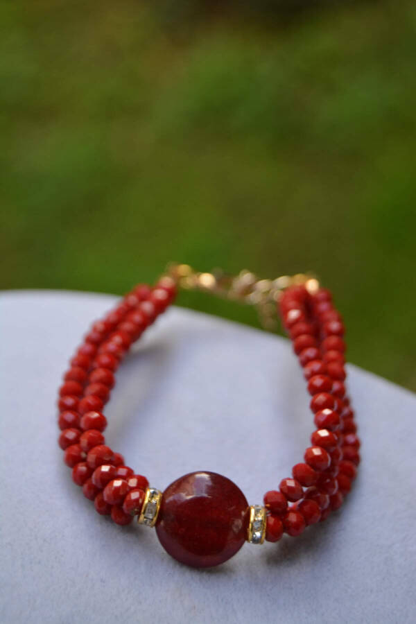 Red Love Jade Ceyt Natural Stone Crystal Ladies Bracelet - 2