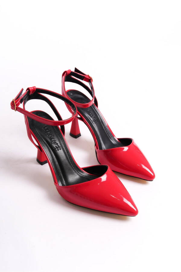 Red Patent Leather Women's High Heel Shoes Pointed Toe Buckle - 11