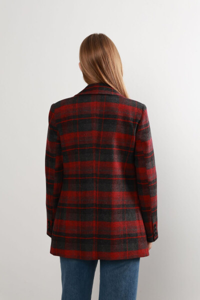 Red Plaid Double-Breasted Jacket - 3