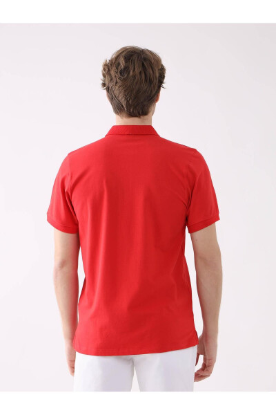 Red Slim Fit Plain Polo Collar Tshirt - 6