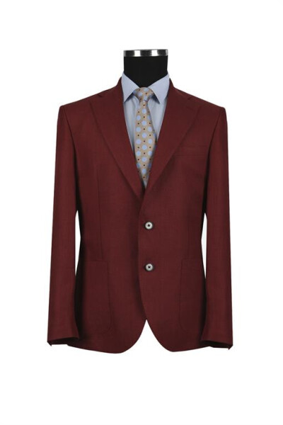 Red Slim Fit Single-Breasted Linen Sport Jacket - 5