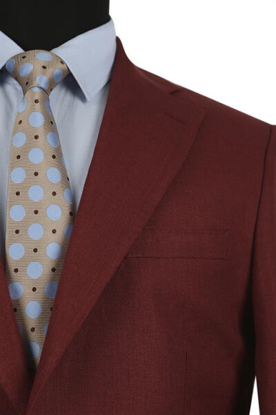 Red Slim Fit Single-Breasted Linen Sport Jacket - 6