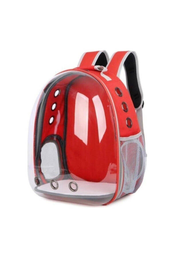 Red Transparent Astronaut Cat Dog Carrier Bag with Plush Base - 1