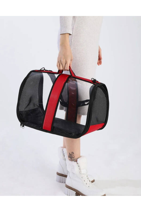 Red Travel Cat Dog Carrier Pet Transparent Shoulder Bag - 1