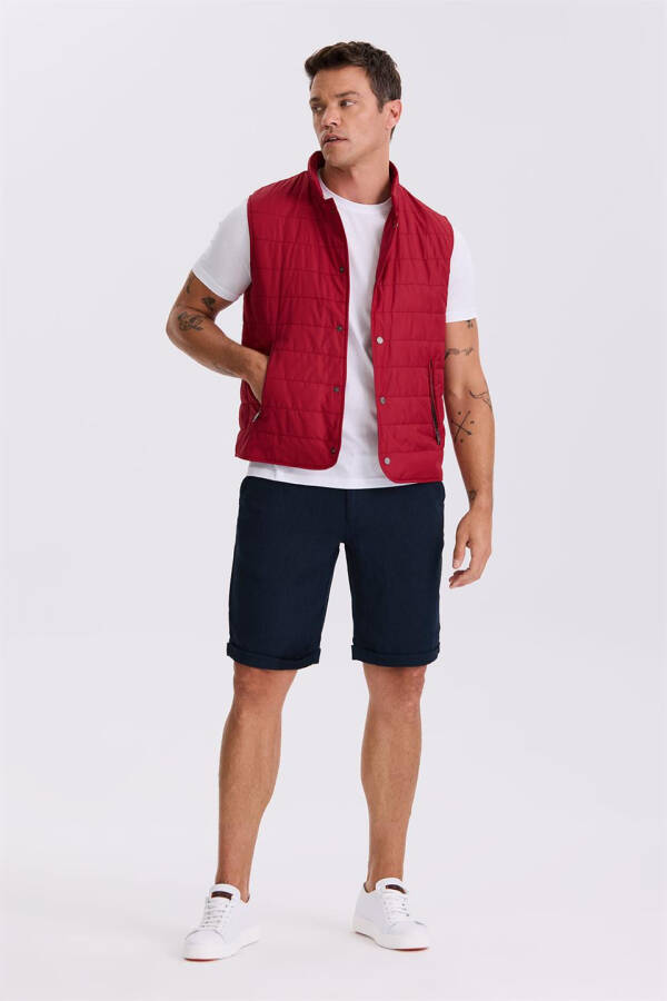 Red V-Neck Fiber Slim Fit Vest - 1