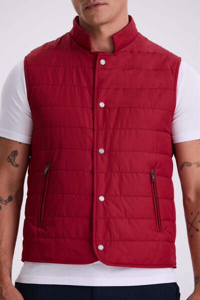 Red V-Neck Fiber Slim Fit Vest - 3