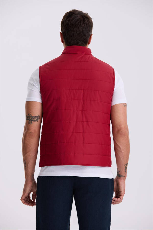 Red V-Neck Fiber Slim Fit Vest - 4