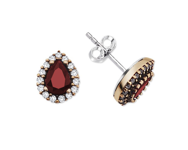 Red Zircon Stone Drop Design 925 Sterling Silver Earrings - 1