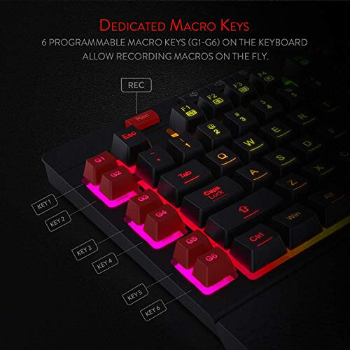 Redragon K512 Shiva RGB Arka Aydınlatmalı Membran Oyun Klavyesi, Çoklu Ortam Tuşları, Doğrusal Mekanik-Hisli Anahtar, 6 Ek Dahili Makro Tuşu, Özel Medya Kontrolü, Çıkarılabilir Bilek Desteği - 2