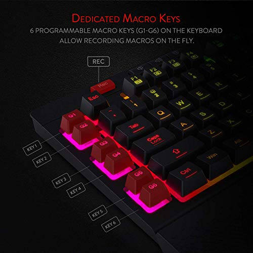 Redragon K512 Shiva RGB Arka Aydınlatmalı Membran Oyun Klavyesi, Çoklu Ortam Tuşları, Doğrusal Mekanik-Hisli Anahtar, 6 Ek Dahili Makro Tuşu, Özel Medya Kontrolü, Çıkarılabilir Bilek Desteği - 2