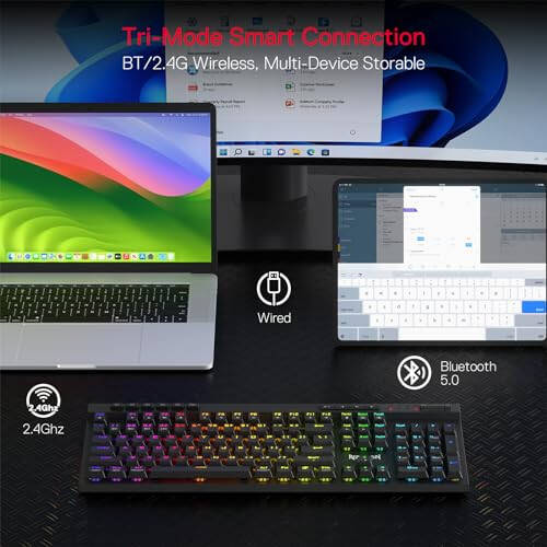 Redragon K580 PRO Wireless RGB Gaming Keyboard, 3-Modes 104 Keys Mechanical Keyboard w/Hot-Swap Socket, Dedicated Media Controls & Onboard Macro Recording, Linear Red Switch - 2