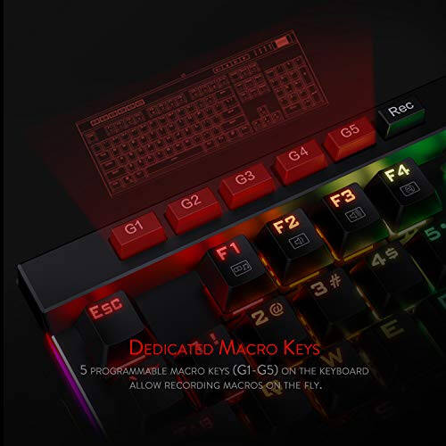 Redragon K580 VATA RGB LED Backlit Mechanical Gaming Keyboard with Macro Keys & Dedicated Media Controls, Hot-Swappable Socket, Onboard Macro Recording (Blue Switches) - 3