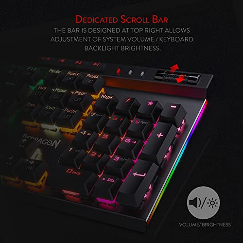 Redragon K580 VATA RGB LED Backlit Mechanical Gaming Keyboard with Macro Keys & Dedicated Media Controls, Hot-Swappable Socket, Onboard Macro Recording (Blue Switches) - 5