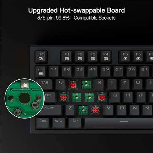 Redragon K670 RGB Backlit Gaming Keyboard, 104 Keys Hot-Swap Mechanical Keyboard, Upgraded Socket, Quiet Linear Red Switch - 3