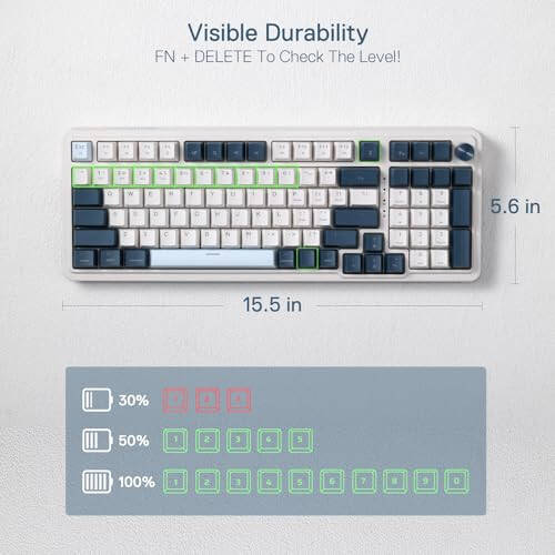 Redragon K686 PRO 98 Keys Wireless Gasket RGB Gaming Keyboard, 3-Mode Win/Mac Mechanical Keyboard w/5-Layer Noise Dampening, Dedicated Knob Control & Hot-Swap in Linear Red Switch, Blue Himmel Color - 7