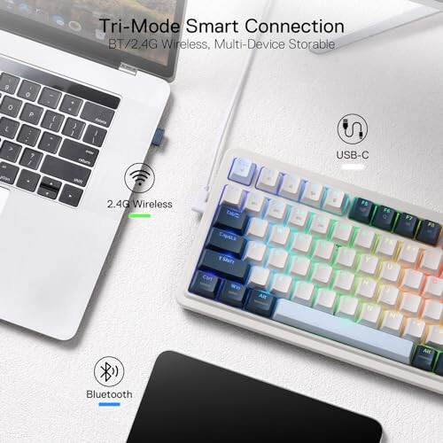 Redragon K686 PRO 98 Tuşlu Kablosuz Gasket RGB Oyun Klavyesi, 3 Modlu Win/Mac Mekanik Klavye 5 Katmanlı Gürültü Azaltma Özelliğiyle, Özel Topuz Kontrolü ve Lineer Kırmızı Anahtarda Sıcak Değişim, Mavi Himmel Rengi - 5