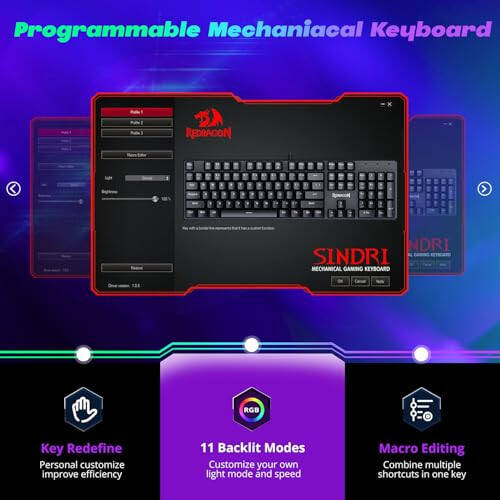 Redragon Mekanik Oyun Klavyesi, Kablolu Mekanik Klavye 11 Programlanabilir Arka Işık Modu, Sıcak Değiştirilebilir Kırmızı Anahtar, Hayalet Engelleyici, Çift Enjeksiyonlu PBT Tuş Takımları, PC Mac için Aydınlatmalı Klavye - 4