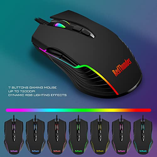 RedThunder K10 Wired Gaming Keyboard and Mouse and Wrist Rest Combo, RGB Backlit, Mechanical Feel Anti-ghosting Keyboard + 7D 7200 DPI Mice+Soft Leather Wrist Rest 3 in 1 PC Gamer Accessories(Black) - 6