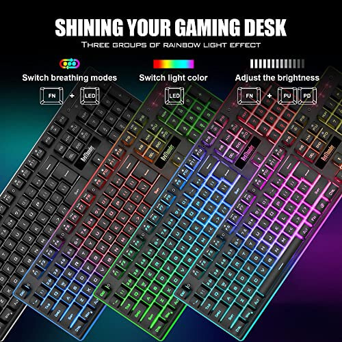 RedThunder K10 Wireless Gaming Keyboard and Mouse Combo, LED Backlit Rechargeable 3800mAh Battery, Mechanical Feel Anti-ghosting Keyboard + 7D 3200DPI Mice for PC Gamer (Black) - 4