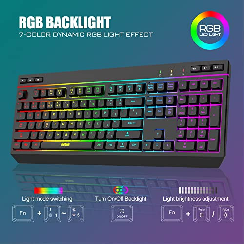 RedThunder K20 Wireless Keyboard and Mouse Combo, Full Size Anti-Ghosting Keyboard with Multimedia Keys + 7D 4800DPI Optical Mice, Rechargeable RGB Gaming/Office Set for PC Laptop Mac Xbox (Black) - 4