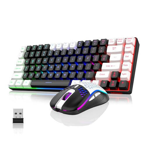 RedThunder K84 Wireless Keyboard and Mouse Combo, Rainbow Backlit Rechargeable Battery, 75% Layout TKL Ultra Compact Gaming Keyboard & Lightweight 3200 DPI Honeycomb Optical Mouse (Black-White) - 7