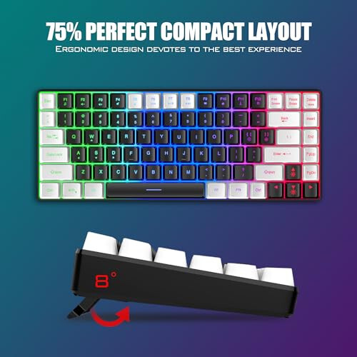 RedThunder K84 Wireless Keyboard and Mouse Combo, Rainbow Backlit Rechargeable Battery, 75% Layout TKL Ultra Compact Gaming Keyboard & Lightweight 3200 DPI Honeycomb Optical Mouse (Black-White) - 12