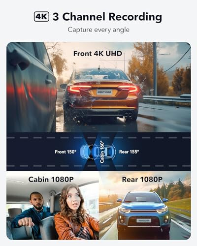 REDTIGER 4K 3 Kanallı Dash Cam Çok Boyutlu Sabit Kablo Seti ile - 3