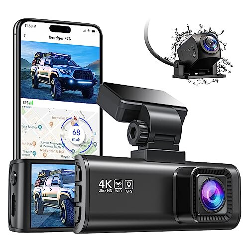 REDTIGER F7N 4K Dual Dash Cam with 64GB Card, Built-in WiFi GPS Front 4K/2.5K and Rear 1080P Dual Dash Camera for Cars, 3.18 inch Screen, 170° Wide Angle, Parking Monitor, Support 256GB Max - 1