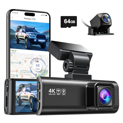 REDTIGER F7N 4K Dual Dash Cam with 64GB Card, Built-in WiFi GPS Front 4K/2.5K and Rear 1080P Dual Dash Camera for Cars, 3.18 inch Screen, 170° Wide Angle, Parking Monitor, Support 256GB Max - 7