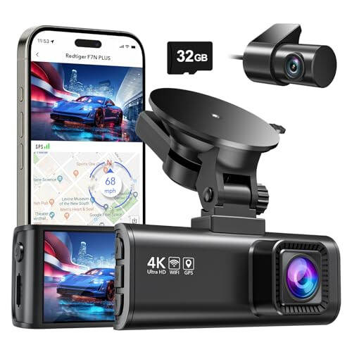 REDTIGER Ön Arka Dash Cam, 4K/2.5K Full HD Araba Dash Kamerası, Ücretsiz 32GB Kart, Dahili Wi-Fi GPS, 3.16” IPS Ekran, Gece Görüşü, 170° Geniş Açı, WDR, 24 Saat Park Modu - 6