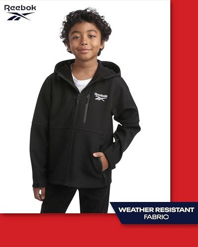 Reebok Boys' Jacket - Lightweight Polar Fleece Lined Softshell Jacket with Hood - Weather Resistant Jacket for Boys (8-20) - 3