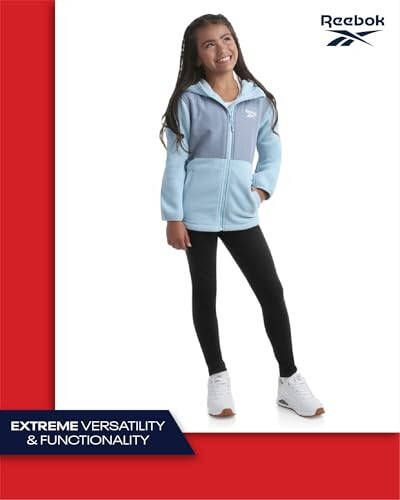 Reebok Girls' Fleece Jacket - Polar Fleece Hoodie Sweatshirt Jacket - Lightweight Coat for Girls (4-16) - 6