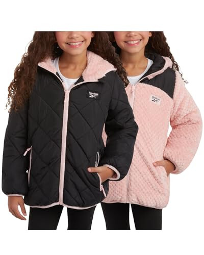 Reebok Girls' Reversible Puffer Jacket - Quilted Winter Coat with Snow Fleece Lining - Warm Hooded Jacket for Girls (7-16) - 1