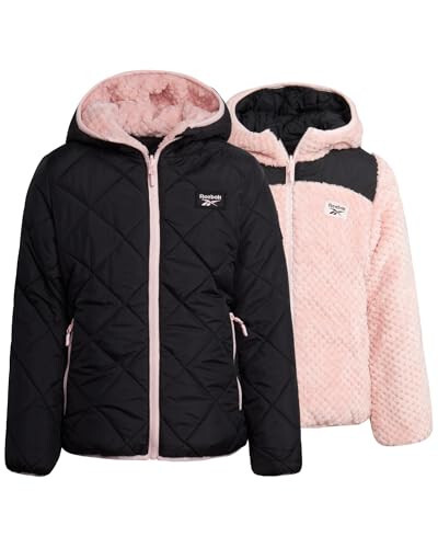 Reebok Girls' Reversible Puffer Jacket - Quilted Winter Coat with Snow Fleece Lining - Warm Hooded Jacket for Girls (7-16) - 2