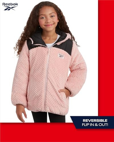 Reebok Girls' Reversible Puffer Jacket - Quilted Winter Coat with Snow Fleece Lining - Warm Hooded Jacket for Girls (7-16) - 4