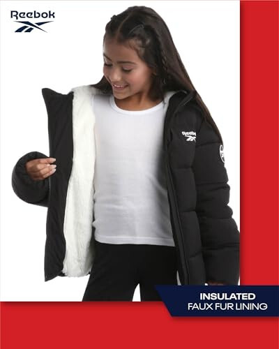 Reebok Girls' Winter Jacket – Heavyweight Quilted Puffer Parka Coat – Sherpa Fleece Lined Ski Jacket for Girls (4-16) - 3